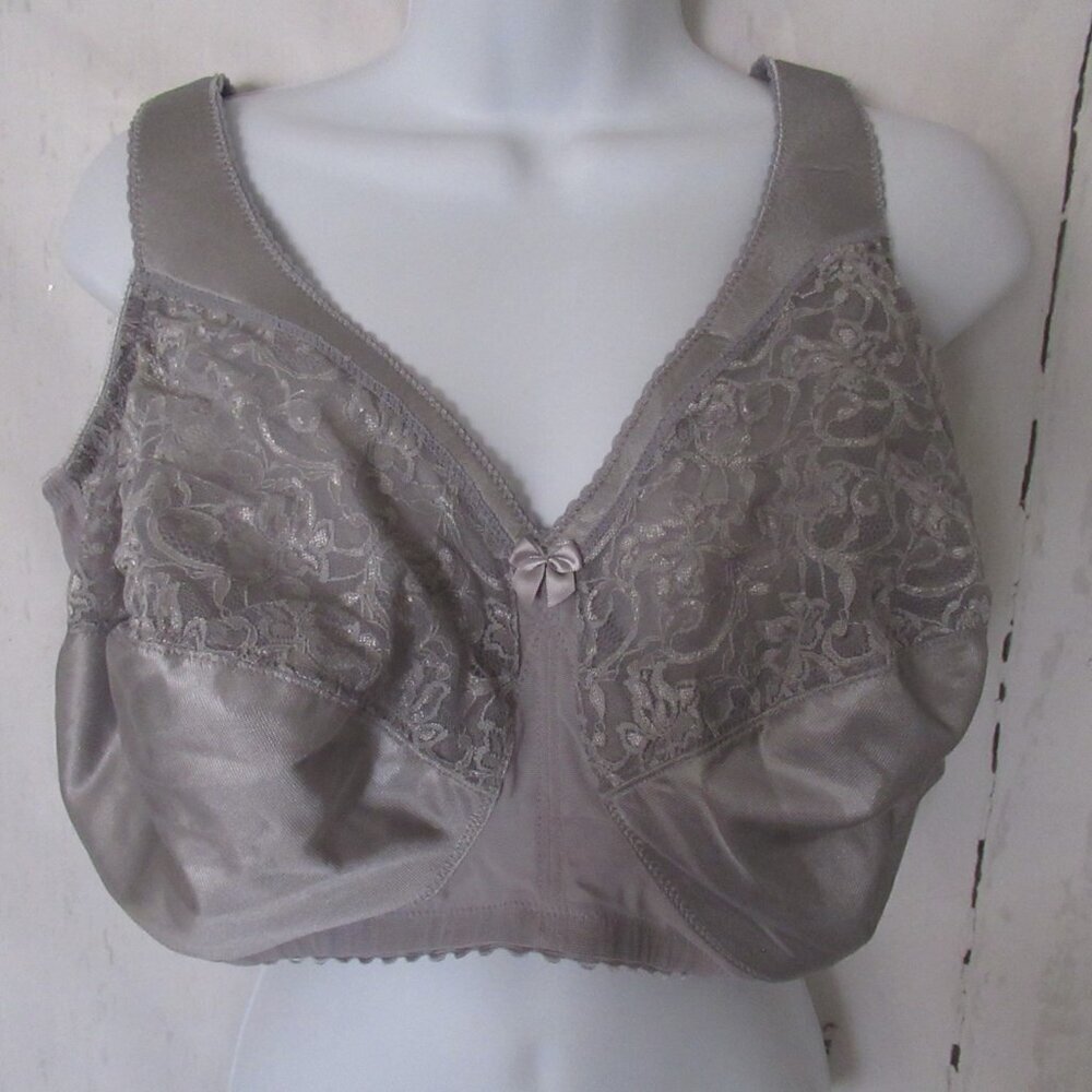 Glamorise Bra 44I Gray Magic Lift Support Full Figure Lace Wire Free 1000